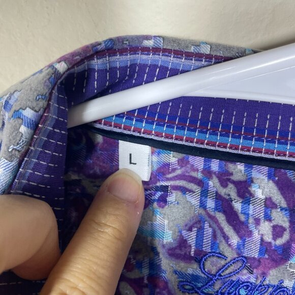 Luchiano Visconti Men's Raised Velvet Print Purple Blue Button-Up Shirt L Preppy - Picture 4 of 7